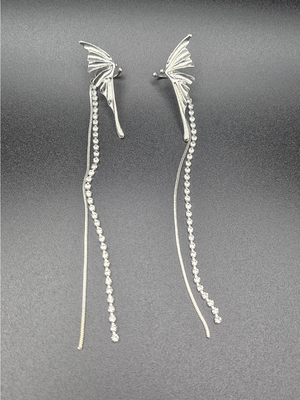 Silver Butterfly Drop Cuff Earrings